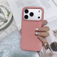 Étui de luxe en cuir rose doux pour iPhone 17 16 Pro Max, coque arrière fine en cuir PU avec boutons métalliques argentés et doublure en microfibre
