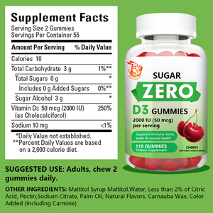 Factory Wholesale Natural Herbal Supplements with Vitamin D3 <b>Sugar</b> Alcohol Vitamin D3 Gummies <b>Sugar</b> <b>Zero</b> Supports Bone Teeth - Product Image 6