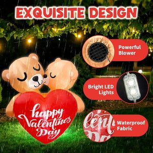 Ours gonflables de 1,20 m pour la Saint-Valentin, couple s'embrassant, avec cœur lumineux LED Joyeux Saint-Valentin, décoration extérieure pour jardin - Product Image 4