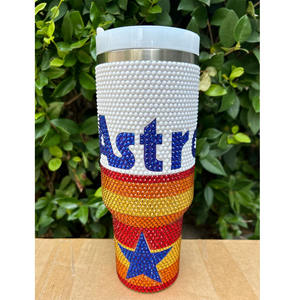 Vasos de Acero Inoxidable de 40 oz con Brillantina de los Astros de Houston, Vasos Auténticos de los Astros de Houston con Pedrería y Asa - Product Image 1