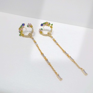 wholesale plata 925 silver Luxury green zircon earring party women Pear Cut stone <b>emerald</b> gold plated women long tassel earrings - Product Image 5
