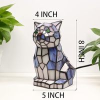 Lampe de table moderne en forme de chat, abat-jour en verre teinté bleu et blanc, avec base E26, alimentée par batterie