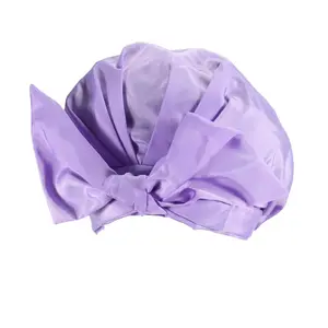Vente en gros de bonnet de nuit élastique en satin de couleur unie avec logo personnalisé pour femmes