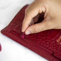 Protège-cahier A5 en similicuir rouge effet croco, rechargeable, avec 6 anneaux, pour agenda budgétaire, format poche personnalisé A6, couverture de journal de voyage avec poches