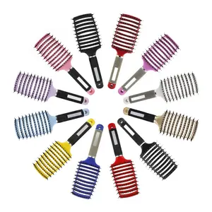 New Style Customize Logo Big Curved Comb Oil Head Curly Detangling Hair Brush Massage Scalp Brush Hairdressing Styling Tools
