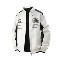 Veste en cuir pour homme, veste zippée pour homme, veste en cuir PU automne/hiver avec broderie et fermeture éclair
