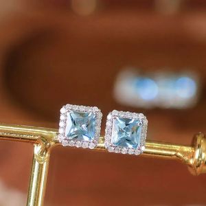 Pendientes de botón cuadrados de oro de 18k con diamante natural talla princesa de 1.2ct y gema de aguamarina de Xinfly Luxury Fine Jewelry - Product Image 1