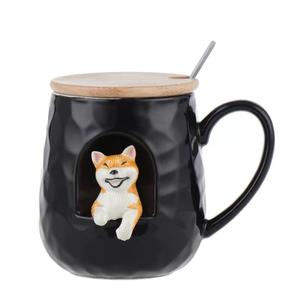 Tasse en céramique créative 3D avec couvercle et cuillère, motif animal de dessin animé (Panda, Chien Shiba), mignonne, pour le petit-déjeuner des enfants, tasses à thé et soucoupes - Product Image 6