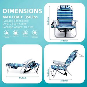 <b>Beach</b> <b>Chairs</b> for Adults Heavy Duty Compact Portable Lay Flat Folding With <b>Backpack</b> Straps Large Cooler Pouch Support to 350LBS - Product Image 3