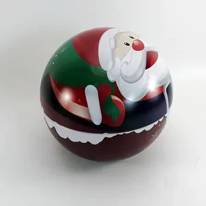 पदोन्नति थोक गेंद के आकार बॉक्स क्रिसमस सजावट धातु उपहार कैंडी बॉक्स पैकेजिंग टिन