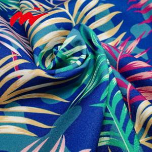 MOQ rendah kustom desain daun tropis 125gsm polos Woven 100D poliester 4 cara peregangan dicetak kain untuk kemeja pria - Product Image 3