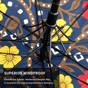 Haina Custom Handle Single Canopy Batik Artwork <b>Umbrella</b> Windproof with Button Totem Pattern Big Size Straight Style - Product Image 2