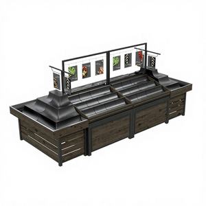 Exhibidor de Frutas y Verduras de Madera de Alta Luminosidad, Góndola Multicapa con Soportes para Carteles para Supermercado - Product Image 6