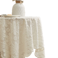 Nappe Jacquard Tournesol Blanc Broderie Rustique Gaze Polyester Dentelle Tissu Tricoté pour Tables Rondes pour Mariages Hôtels