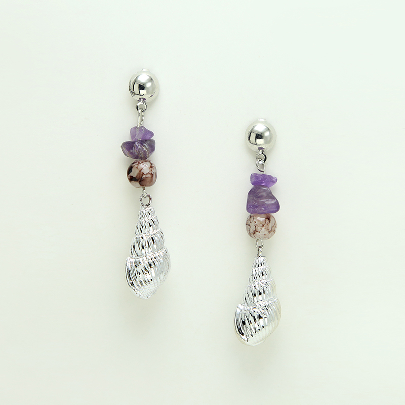 2020 Mode Perle Boucles D'oreilles Conque &amp; Copeaux D'améthyste Filles Bijoux De Coquille De Mer Dangle Boucles D'oreilles