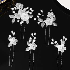 Mode fleurs métal feuilles perle cristal épingle à cheveux accessoires de cheveux de mariage bijoux de mariée coiffure (5 pièces) - Product Image 5