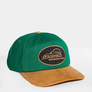 Casquettes personnalisées à logo brodé plat non structuré bicolore, casquettes snapback en daim à 5 panneaux - Product Image 4