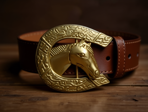 Cintura con testa di cavallo e grande fibbia in lega, stile pressofuso, da uomo - Product Image 2