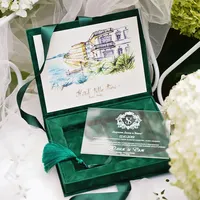 Boîte à fermeture magnétique en velours avec pompon, Design personnalisé, acrylique, élégante boîte d'invitation de mariage