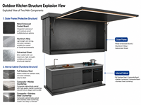 Isla de Cocina Modular Personalizada para Exteriores, con Parrilla para Asar, Encimera de Acero Inoxidable y Mármol, con Gabinete y Tira de Luces LED