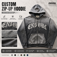 Sweat à capuche pour homme en coton épais, style streetwear, dégradé et vieilli, avec patchs brodés et strass, personnalisable, US Custom