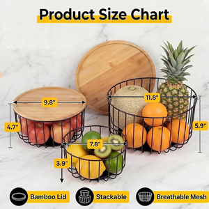 <span class=keywords><strong>Panier</strong></span> à fruits pour comptoir de cuisine, <span class=keywords><strong>panier</strong></span> empilable <span class=keywords><strong>avec</strong></span> <span class=keywords><strong>couvercle</strong></span> en bambou, <span class=keywords><strong>panier</strong></span> en métal pour fruits et légumes, petite, moyenne et grande taille - Product Image 4