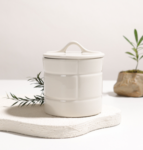 Custom Color & Shape White Ceramic Candle Jar With Lid Embossed Grid Pattern Candle Holder For Wedding Hotel Spa Decor Wholesale - Product Image 4