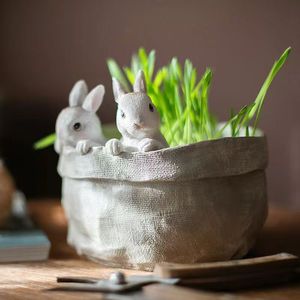 DAMAI Easter Bunny Potted Plant Decorations Cute Rabbit Companion Flower Pot Ornaments Tabletop Decor for Festive Atmosphere - Product Image 1