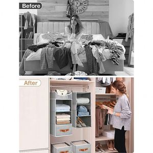 Organisateur de placard suspendu, flexible, se divise en 2, avec 3 tiroirs, étagères de rangement suspendues - Product Image 6