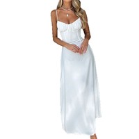 Nouvelle robe d'été pour femmes, élégante et sexy, robe à bretelles en couleur unie, jupe longue
