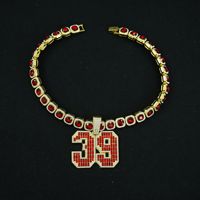 PD3032 Style Hip Hop Diamant Rouge Numéro 39 Pendentif sur Cubain Lien Chaîne Collier Alliage de Zinc pour les Occasions d'Anniversaire