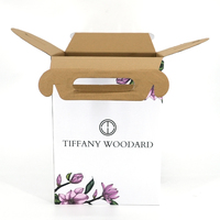 Boîte à fleurs en carton ondulé avec poignée de transport pour plantes, matériau recyclé, finition brillante ou mate
