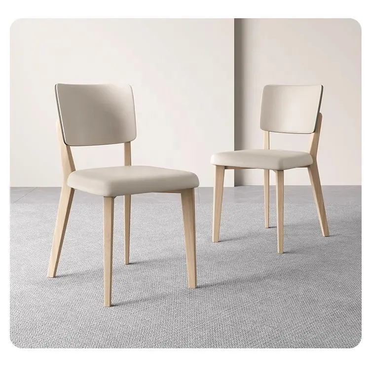 Nordic solid wood dining chair log cream wind home modern simple back chair Nordic medieval restaurant leather stool