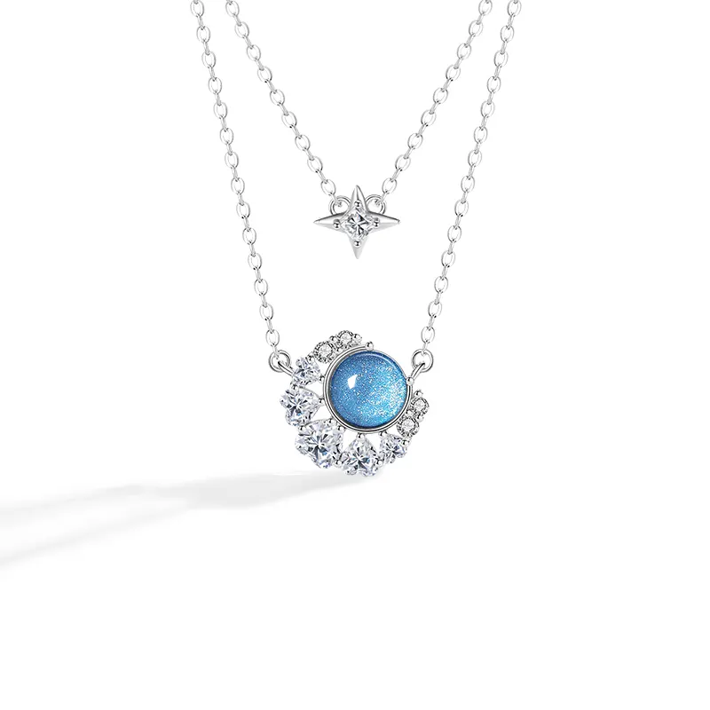 The Heart Of The Sea Sterling Silver 925 Necklace Female Niche Design Light Luxury Star Collarbone Chain Ins Style Glazed Stone