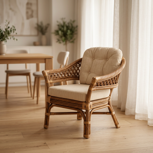 Sillón de Ratán con Cojín, Respaldo Sólido, Hecho a Mano, Silla de Descanso para Sala de Estar, Estilo Rústico Moderno para Muebles del Hogar - Product Image 2