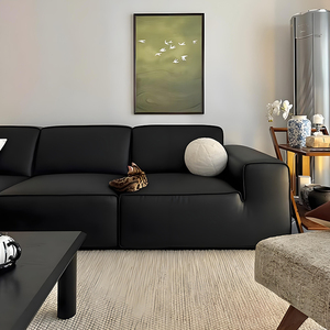 SUKE El estilo italiano es casi fila <span class=keywords><strong>Big</strong></span> Black Cowhide Art Bean Curd Block Sofá negro Doble - Product Image 4