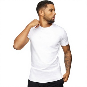 T-shirt à manches courtes pour homme, gris, coupe ajustée, col rond, couleur unie, jersey décontracté en coton - Product Image 4