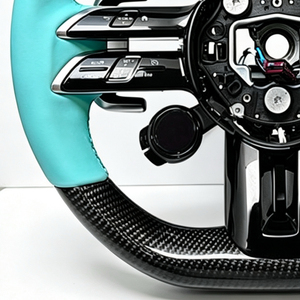 Volant de course sport en fibre de carbone et cuir, poignées en cuir bleu Tiffany pour Mercedes Benz AMG GLC <span class=keywords><strong>GLE</strong></span> CLA SLS GLK toutes séries - Product Image 4