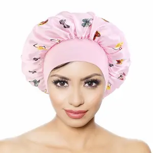 Wholesale Custom Designer Bonnets Cap Wide Band Single Layer Women Head Sleeping Stain Hair Head Cover Silk Sleeping Hat