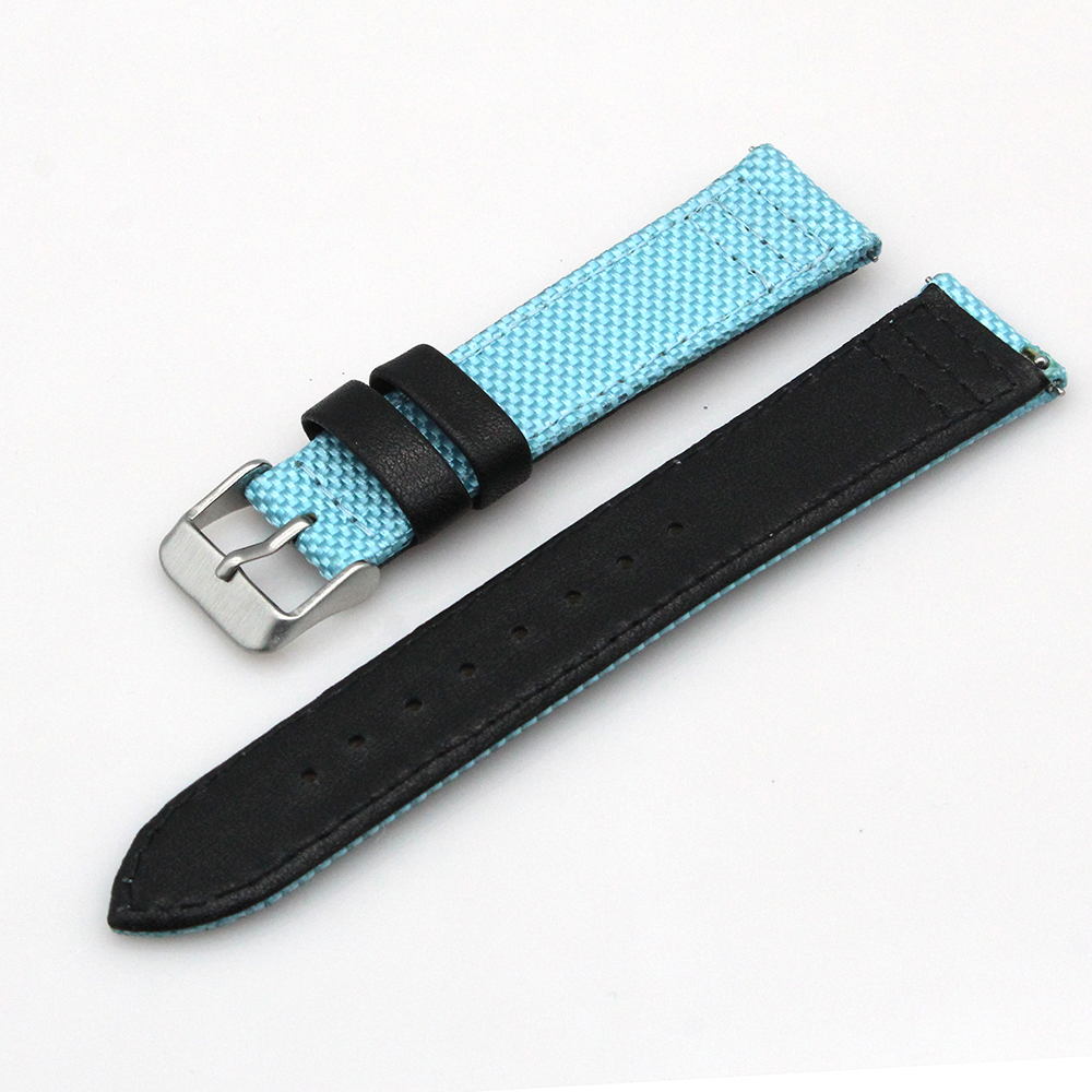 20mm Luxury Two Piece Watchband Quick Release Leather + Fabric Canvas Cordura Watch Straps Khaki Green Wrist Band