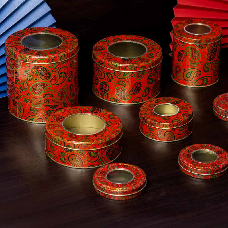 Cajas de Regalo decorativas de una sola botella, cajas de lata roja de azafrán, envases de tarro de especias al por mayor, nuevo diseño