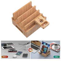 Support Tablettes Montre Téléphone 4 Ports Usb Support De Charge En Bois Station Dock Support En Bambou Protection De L'environnement Pour Support De Téléphone