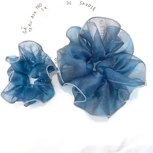 20cm y 12cm CLARMER moda grande Simple sólido de gran tamaño primavera lazo para el cabello Organza encaje Pelo elástico grande Scrunchies