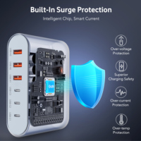 Chargeur de bureau HNT 100W avec câble AC de 1,5 m, hub de charge rapide USB C multi-ports, prise EU/US/UK/JP, vente en gros pour iPhone, ordinateur portable