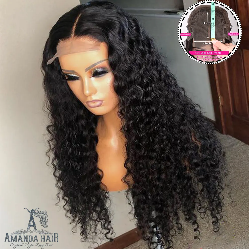 Cheap Indian Virgin Cuticle Aligned Human Hair Extensions and Wigs,Jerry Curl Hair Transparent 4x4 Swiss Lace Front Wig