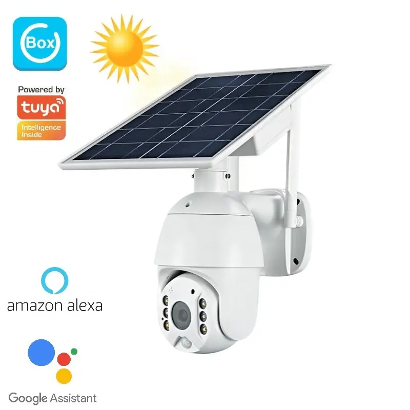 TuyaUboxソーラーカメラとAmazonAlex Googleアシスタント屋外セキュリティカメラとソーラー街路灯ソーラーパネルカメラ