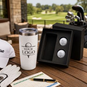 Ensemble cadeau de golf haut de gamme personnalisé, gobelet isotherme en acier inoxydable texturé, avec 2 balles de golf, cadeaux d'affaires pour cadres - Product Image 2
