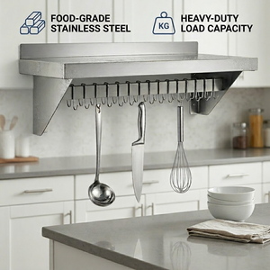Estante de pared de acero inoxidable de alta resistencia, estante de almacenamiento para cocina comercial, organizador flotante de metal, equipo de cocina - Product Image 4