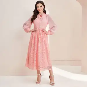 2024 New Fashion Chiffon Kaftan Dress Abaya Dubai Women Elegant Paneled Sleeve High Waist Dress Maxi Dress Ladies Muslim