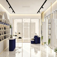 Aménagement intérieur complet de boutique de parfums, cosmétiques et soins de la peau, personnalisation de la pièce, présentoirs de parfums, décoration